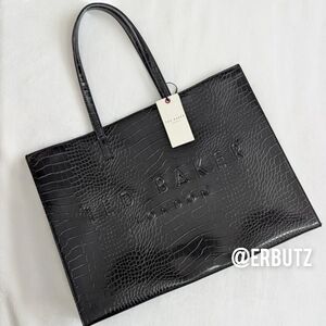 Ted Baker London Sukicon Icon Tote Shopper Bag, Croc Embossed Black 🐊